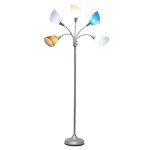 Simple Designs LF2006-SBG 67" Contemporary Multi Head Medusa 5 Light Adjustable Gooseneck Silver Floor Lamp with Blue, White, Gray Shades for Kids Bedroom Playroom Living Room Office
