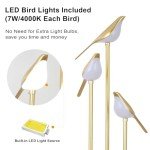 Gold Floor Lamp for Living Room With Shelves - Modern Mid Century Standing Light With 3 Adjustable LED Bird Lights, Corner Tall Lamp With Table, Brass Stand for Bedroom Kids Room