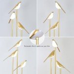 Gold Floor Lamp for Living Room With Shelves - Modern Mid Century Standing Light With 3 Adjustable LED Bird Lights, Corner Tall Lamp With Table, Brass Stand for Bedroom Kids Room