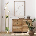 Gold Floor Lamp for Living Room With Shelves - Modern Mid Century Standing Light With 3 Adjustable LED Bird Lights, Corner Tall Lamp With Table, Brass Stand for Bedroom Kids Room