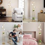 Gold Floor Lamp for Living Room With Shelves - Modern Mid Century Standing Light With 3 Adjustable LED Bird Lights, Corner Tall Lamp With Table, Brass Stand for Bedroom Kids Room