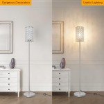 Crystal Floor Lamp, Modern Standing Lamp with Elegant Shade, LED Floor Lamp with On/Off Foot Switch Silver Finish Tall Pole Lamp Accent Lights for Living Room, Girl Bedroom, Dresser, Office (E26 Base)