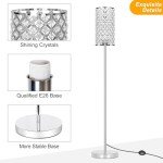 Crystal Floor Lamp, Modern Standing Lamp with Elegant Shade, LED Floor Lamp with On/Off Foot Switch Silver Finish Tall Pole Lamp Accent Lights for Living Room, Girl Bedroom, Dresser, Office (E26 Base)