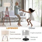 LEPOWER Tripod Floor Lamp, Mid Century Wood Standing Lamp, Modern Design Shelf Floor Lamp for Living Room, Bedroom, Office, Flaxen Linen Shade with E26 Base Brown