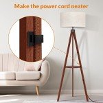 LEPOWER Tripod Floor Lamp, Mid Century Wood Standing Lamp, Modern Design Shelf Floor Lamp for Living Room, Bedroom, Office, Flaxen Linen Shade with E26 Base Brown