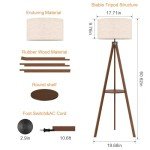 LEPOWER Tripod Floor Lamp, Mid Century Wood Standing Lamp, Modern Design Shelf Floor Lamp for Living Room, Bedroom, Office, Flaxen Linen Shade with E26 Base Brown