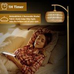 eyassi Arc Floor Lamp with 3 Color Temperatures, LED Gold Floor Lamp with Remote & Stepless Dimmable Bulb, Boho Standing Lamp with Rattan & Fabric Shades, Farmhouse Tall Lamp for Living Room Bedroom