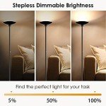BoostArea Torchiere Floor Lamp, 30W Super Bright LED Standing Lamp, Stepless Dimmable Pole Lamp with 3000K Lighting, Rotary Switch, 70 Inch Tall Metal Modern Floor Lamps for Living Room/Bedroom Black