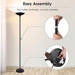 BoostArea Torchiere Floor Lamp, 30W Super Bright LED Standing Lamp, Stepless Dimmable Pole Lamp with 3000K Lighting, Rotary Switch, 70 Inch Tall Metal Modern Floor Lamps for Living Room/Bedroom Black