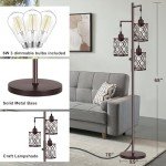 68" Farmhouse floor lamp, Dimmable Industrial Floor Lamps for Living Room, 3 Light Rustic Standing Tall Lamp Including 3 PCS 6W E26 Bulbs, Tree Floor Lamp for Bedrooms Room, Office, Bar, Brown