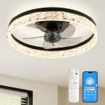 CubiCubi Ceiling Fans with Lights and Remote, 20 Inch Crystal Style Flush Mount Low Profile LED Fan Light with APP, Ultra Quiet Modern Fandelier with 3CCT and 6 Wind Speeds, for Bedroom, Home Office