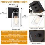 Pia Ricco Wall Sconces Set of Two, Bedside Wall Lamps with Rotary Switch for Bedroom, Modern Bathroom Light Fixtures with Clear Glass Shade, Black Sconces Wall Lights for Living Room, Hallway, Kitchen