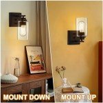 Pia Ricco Wall Sconces Set of Two, Bedside Wall Lamps with Rotary Switch for Bedroom, Modern Bathroom Light Fixtures with Clear Glass Shade, Black Sconces Wall Lights for Living Room, Hallway, Kitchen
