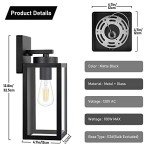 Outdoor Wall Light Fixtures, Exterior Waterproof Lanterns, Porch Sconces Wall Mounted Lighting with E26 Sockets & Glass Shades, Modern Matte Black Wall Lamps for Patio Front Door Entryway, 2-Pack