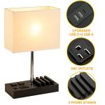 Briever Upgraded 3 USB Table Lamp with 2 USB A & C Charging Ports, Bedside Desk Lamp with 2 AC Outlets and Wooden Phone Stand Organizer, Ideal Nightstand Lamp for Bedroom, Guest Room, Office