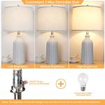 JUNNAI White Ceramic Table Lamp 24.5": 3-Way Dimmable Bedside Lamp with White Drum Slub Shade, Modern Nightstand Lamp for Bedroom & Living Room (Bulb Included)