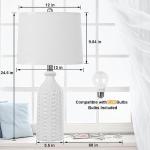 JUNNAI White Ceramic Table Lamp 24.5": 3-Way Dimmable Bedside Lamp with White Drum Slub Shade, Modern Nightstand Lamp for Bedroom & Living Room (Bulb Included)