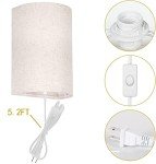 AVV Wall Sconces Set of Two, Wall Lamp Plug in with On/Off Switch, 2700K 4000K 5000K Selectable, Wall Lights for Bedroom, Living Room, Wall Decor for Bedroom, Fabric Linen Lamp Shades