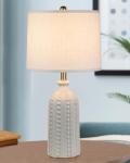 JUNNAI White Ceramic Table Lamp 24.5": 3-Way Dimmable Bedside Lamp with White Drum Slub Shade, Modern Nightstand Lamp for Bedroom & Living Room (Bulb Included)