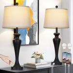 luxeflow 30" Black Table Lamps Set of 2, Touch Control Tall Living Room Lamp with USB A+C Ports and AC Outlet, 3-Way Dimmable Bedside Lamps for Nightstand, Modern Metal Bedroom Lamp, 2 Bulbs Included