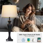luxeflow 30" Black Table Lamps Set of 2, Touch Control Tall Living Room Lamp with USB A+C Ports and AC Outlet, 3-Way Dimmable Bedside Lamps for Nightstand, Modern Metal Bedroom Lamp, 2 Bulbs Included