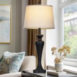 luxeflow 30" Black Table Lamps Set of 2, Touch Control Tall Living Room Lamp with USB A+C Ports and AC Outlet, 3-Way Dimmable Bedside Lamps for Nightstand, Modern Metal Bedroom Lamp, 2 Bulbs Included