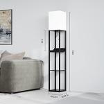 SUNMORY Floor Lamp with Shelves,Modern Dimmable Solid Wood Standing Lamp with 1 Drawer and 2 USB Ports & 2 Power Outlet,Corner Tall Bookshelf Lamp for Living Room and Bedroom(Black)