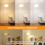 Arc Floor Lamp with Remote and Stepless Dimmable Bulb, Colors Temperature & Brightness Adjustable, Gold Floor Lamps for Living Room（Deep Beige Shade & Gold Pole）