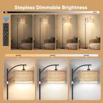 ROTTOGOON Rattan Floor Lamps for Living Room, Boho Standing Lamps with Rattan& Linen Double Shades, Arc Lamps Floor Standing with 9W Bulb, Foot Switch, Bohemian Floor Lamps for Bedroom, Office-Drum