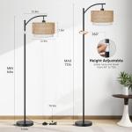 ROTTOGOON Rattan Floor Lamps for Living Room, Boho Standing Lamps with Rattan& Linen Double Shades, Arc Lamps Floor Standing with 9W Bulb, Foot Switch, Bohemian Floor Lamps for Bedroom, Office-Drum