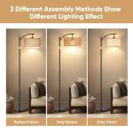 ROTTOGOON Rattan Floor Lamps for Living Room, Boho Standing Lamps with Rattan& Linen Double Shades, Arc Lamps Floor Standing with 9W Bulb, Foot Switch, Bohemian Floor Lamps for Bedroom, Office-Drum