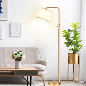 【Upgraded】 Dimmable Floor Lamp, 1000 Lumens LED Edison Bulb Included, Arc Floor Lamps for Living Room Modern Standing Lamp with Shade, Tall Lamps for Living Room Bedroom Office Dining Room - Gold