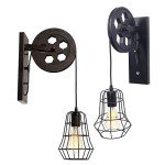 Xuthusman Industrial Wheel Pulley Wall Light Rustic Iron Sconce Hallway Metal Cage Shade Wall Light Fixture Rusty Color 110-220V for Indoor/Outdoo Lighting(Rustic Iron Wall Lamp)