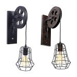 Xuthusman Industrial Wheel Pulley Wall Light Rustic Iron Sconce Hallway Metal Cage Shade Wall Light Fixture Rusty Color 110-220V for Indoor/Outdoo Lighting(Rustic Iron Wall Lamp)