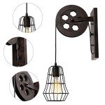 Xuthusman Industrial Wheel Pulley Wall Light Rustic Iron Sconce Hallway Metal Cage Shade Wall Light Fixture Rusty Color 110-220V for Indoor/Outdoo Lighting(Rustic Iron Wall Lamp)
