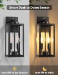 PARTPHONER Dusk to Dawn Outdoor Wall Sconce 2-Light, Transitional Wall Lantern Tall Wall Lamp, Waterproof Exterior Lighting Fixture with E12 Base Outside Lights for House Porch Garage, Black 2 Pack