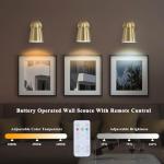 HOTRAN Battery Operated Wall Sconce Set of Two,Gold Modern with Remote Control Dimmable Wall Lighting Indoor, Not Hardwired Led Wall Lamp Fixtures for Bedroom, Bulb Included