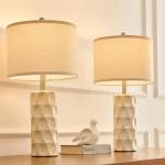 SAIWEYA 24" Modern Ceramic Table Lamp Set of 2 Bedroom Lamps, 3 Color Dimmable Bedside Lamps for Living Room Farmhouse Nightstand Lamp(Rotary-Cream White)