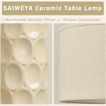 SAIWEYA 24" Modern Ceramic Table Lamp Set of 2 Bedroom Lamps, 3 Color Dimmable Bedside Lamps for Living Room Farmhouse Nightstand Lamp(Rotary-Cream White)