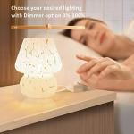 ONEWISH Mushroom Lamp Small Bedside Table Lamp-Nightstand Nightlight Dimmable Stepless, Translucent Glass White Desk Lamp for Bedroom Dorm Living Kitchen, Murano Style Aesthetic Cute Home Decor