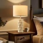 SAIWEYA 24" Modern Ceramic Table Lamp Set of 2 Bedroom Lamps, 3 Color Dimmable Bedside Lamps for Living Room Farmhouse Nightstand Lamp(Rotary-Cream White)