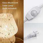 ONEWISH Mushroom Lamp Small Bedside Table Lamp-Nightstand Nightlight Dimmable Stepless, Translucent Glass White Desk Lamp for Bedroom Dorm Living Kitchen, Murano Style Aesthetic Cute Home Decor