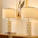 SAIWEYA 24" Modern Ceramic Table Lamp Set of 2 Bedroom Lamps, 3 Color Dimmable Bedside Lamps for Living Room Farmhouse Nightstand Lamp(Rotary-Cream White)