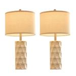 SAIWEYA 24" Modern Ceramic Table Lamp Set of 2 Bedroom Lamps, 3 Color Dimmable Bedside Lamps for Living Room Farmhouse Nightstand Lamp(Rotary-Cream White)