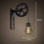 Xuthusman Industrial Wheel Pulley Wall Light Rustic Iron Sconce Hallway Metal Cage Shade Wall Light Fixture Rusty Color 110-220V for Indoor/Outdoo Lighting(Rustic Iron Wall Lamp)
