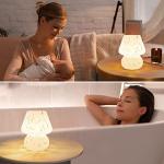 ONEWISH Mushroom Lamp Small Bedside Table Lamp-Nightstand Nightlight Dimmable Stepless, Translucent Glass White Desk Lamp for Bedroom Dorm Living Kitchen, Murano Style Aesthetic Cute Home Decor