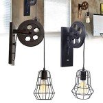Xuthusman Industrial Wheel Pulley Wall Light Rustic Iron Sconce Hallway Metal Cage Shade Wall Light Fixture Rusty Color 110-220V for Indoor/Outdoo Lighting(Rustic Iron Wall Lamp)