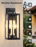 PARTPHONER Dusk to Dawn Outdoor Wall Sconce 2-Light, Transitional Wall Lantern Tall Wall Lamp, Waterproof Exterior Lighting Fixture with E12 Base Outside Lights for House Porch Garage, Black 2 Pack