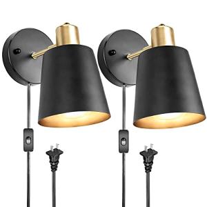 Plug in Wall Sconces, Wall Mounted Lamps with Plug in Cord Metal Vintage Industrial Wall Light Fixtures Lighting Reading Lights for Bedside Bedroom Living Room Indoor Doorway (Exclude Bulb) (2PC)