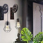 Xuthusman Industrial Wheel Pulley Wall Light Rustic Iron Sconce Hallway Metal Cage Shade Wall Light Fixture Rusty Color 110-220V for Indoor/Outdoo Lighting(Rustic Iron Wall Lamp)